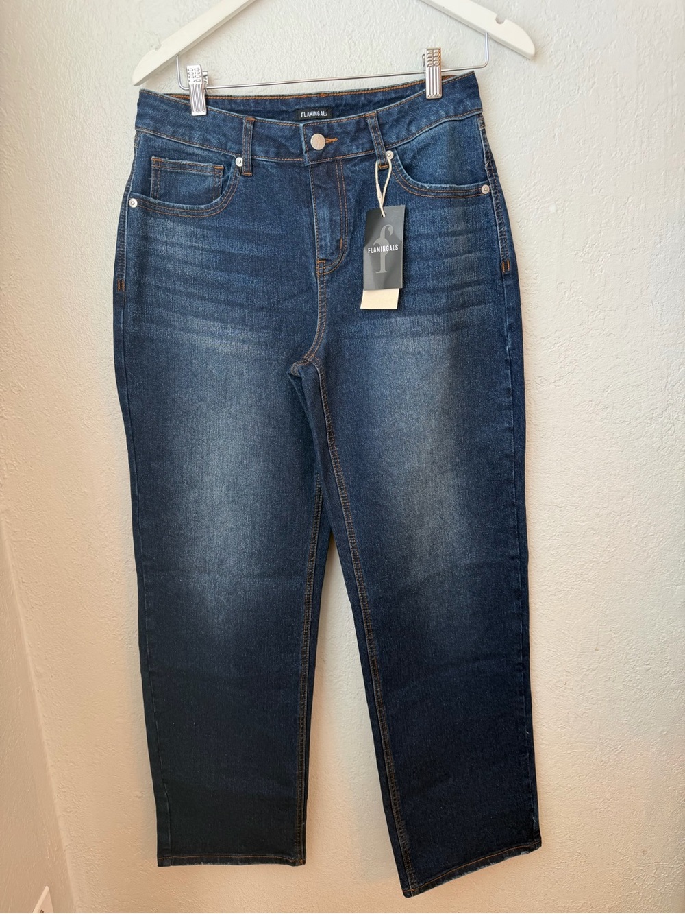 218~NWT FLAMINGALS Style # 266578 CH Women’s Dark Blue High-Rise Straight Jeans